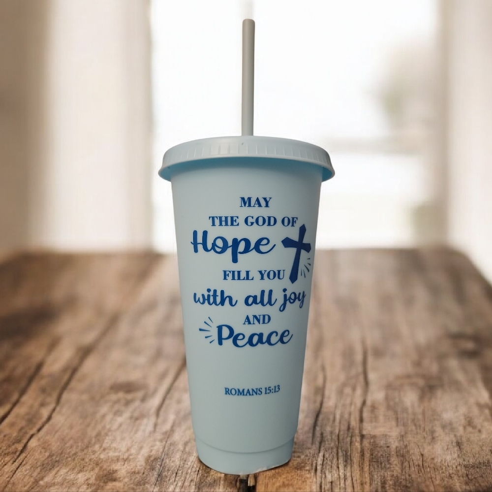Inspirational Blue Tumbler with Religious Quote New